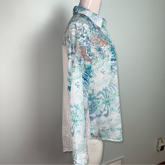 Chico's Paisley Button Front Sheer Blouse Women’s Size Large Cotton Boho Shirt - Picture 10 of 14